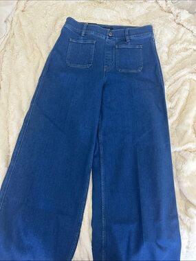 SPANX Wide-Leg High-Rise Jeans in Deep Blue